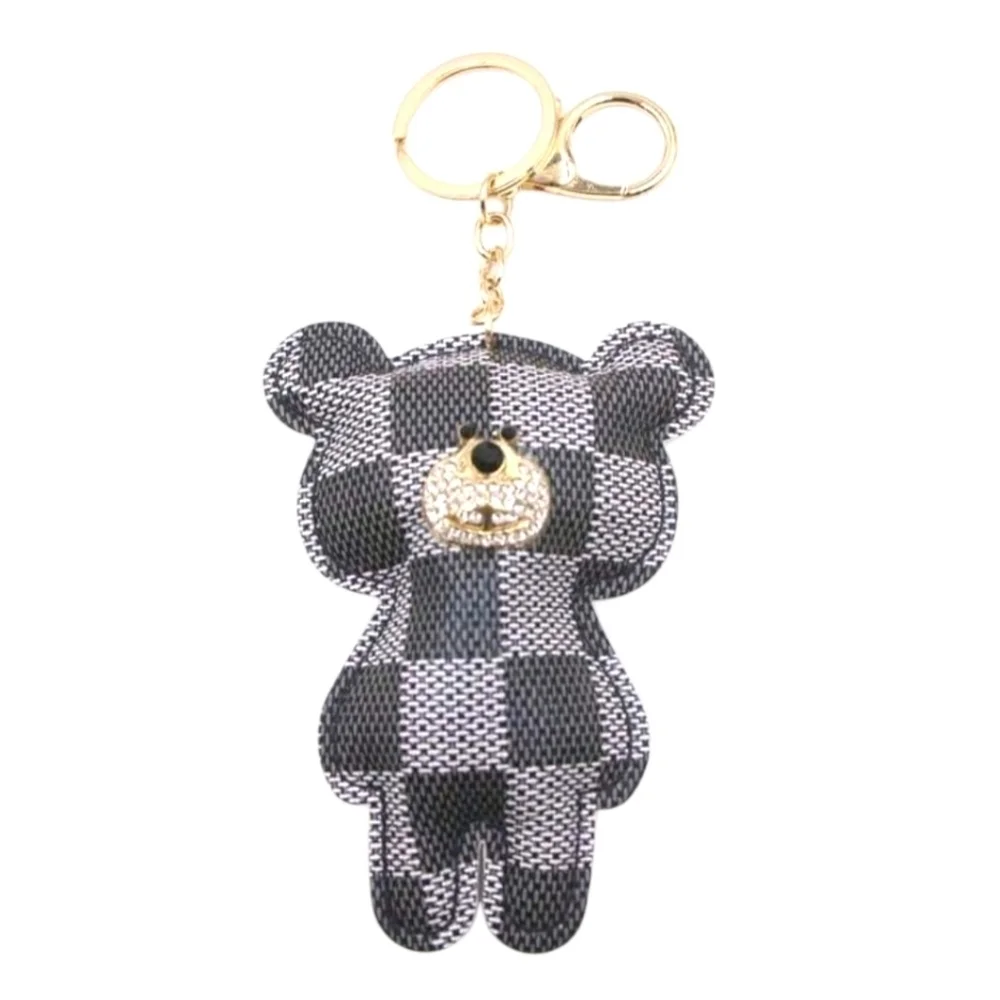 Fashion Inspired Black And Gray Faux Leather Teddy Bear Charm